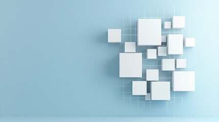 Modern abstract composition of white cubes minimalist style studio setting