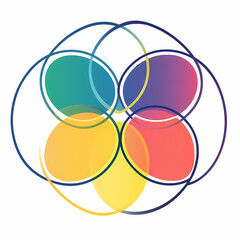 Overlapping circles create colorful Venn diagram design, symbolizing unity