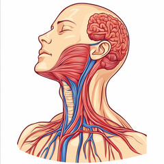 Anatomical illustration of human neck with visible veins and muscles