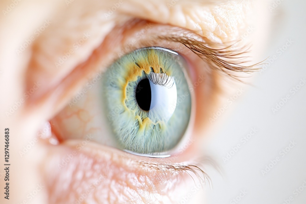Poster extreme close up of a human eye with a golden reflection in the pupil showcasing intricate iris deta