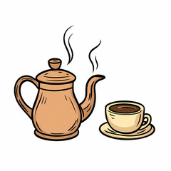 steaming pot of coffee with small cup beside it, inviting warmth