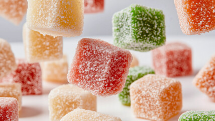 Multi-Colored Confectionery Floating Mid-Air
