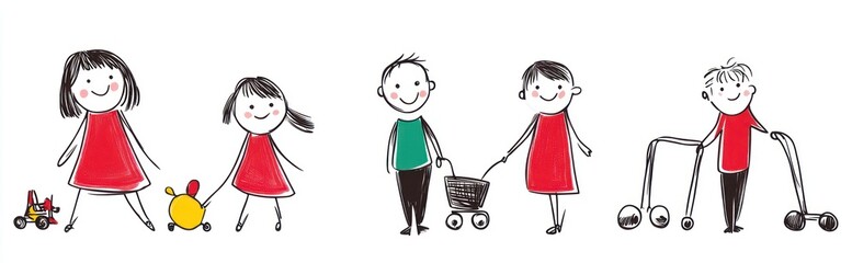 Fototapeta premium Five stick figure characters children 
