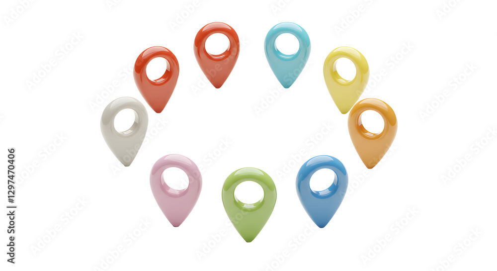 Poster colorful markers circling around in different directions on a white background creating interest map