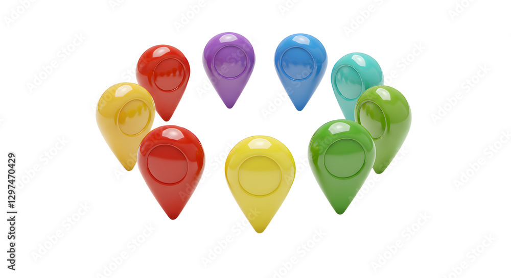 Poster colorful location markers for mapping and navigation vector illustration concept design art tech
