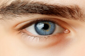 Obraz premium Macro close up of a striking blue eye with intricate iris details and sharp focus highlighting human vision depth perception and mesmerizing optical beauty