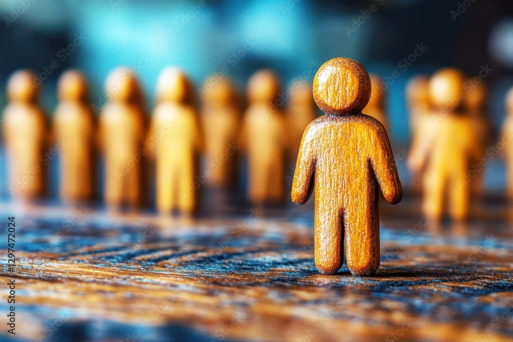 Aufkleber wooden figurines representing individuality and teamwork in a blurred background showcasing unity an