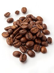 Aromatic Roasted Coffee Beans Scattered on White Background