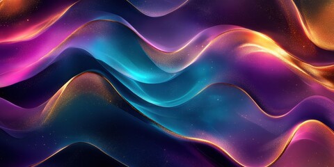 Obraz premium Abstract Cosmic Waves: Vibrant Hues and Golden Accents in a Digital Art Landscape