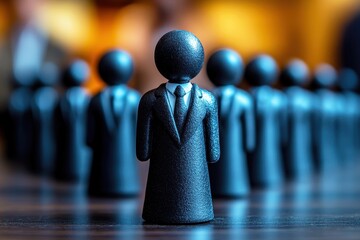 Collection of Black Figurines in Suits Representing Leadership, Teamwork, and Professionalism in Business Environment