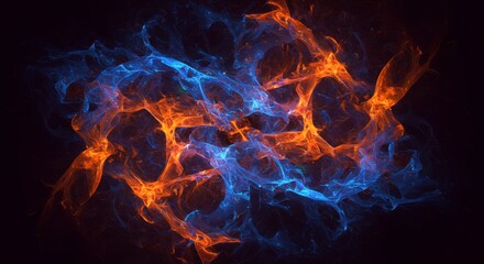 Fototapeta premium Fiery Vortex: A mesmerizing visual of swirling energy, where vibrant orange and deep blue hues collide and intertwine, forming an abstract vortex against the darkness.