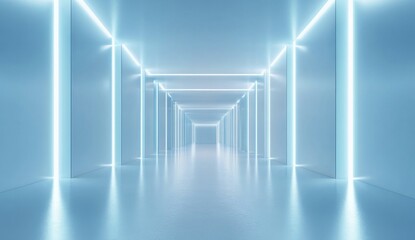 Obraz premium Futuristic Blue Neon Corridor Perspective
