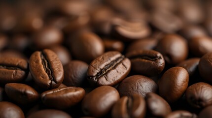 Macro Photography of Roasted Coffee Beans: Rich Brown Color and Detailed Texture