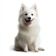 Obraz premium Cute Smiling White Dog Sitting on White Background in Studio
