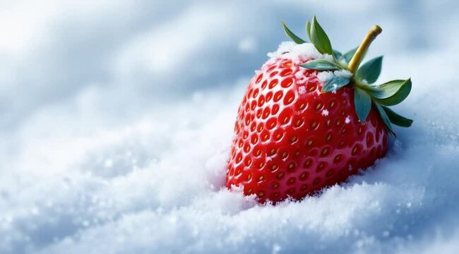 Fresh strawberry in snow