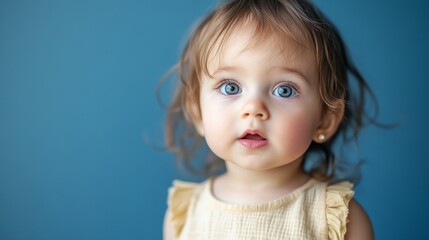 Naklejka premium Toddler girl with a surprised expression, innocence and wonder in her eyes. 
