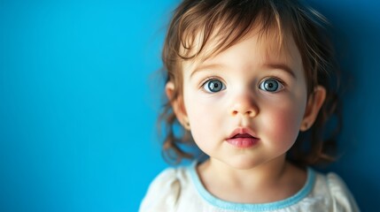 Naklejka premium Toddler girl with a surprised expression, innocence and wonder in her eyes. 