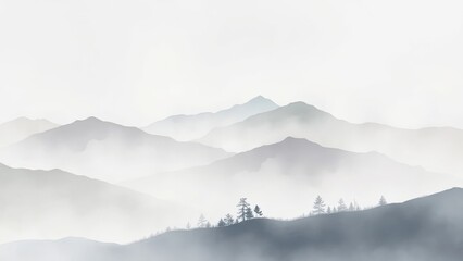 Misty Blue and Grey Mountain Range Landscape