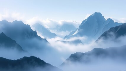 Misty Blue Mountain Peaks Landscape