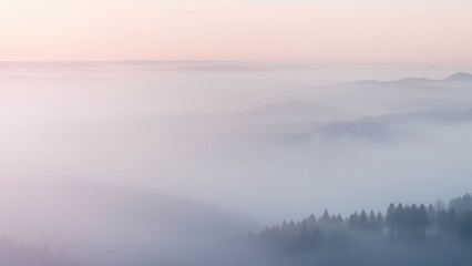 Misty Mountain Landscape at Sunrise Soft Pastel Colors
