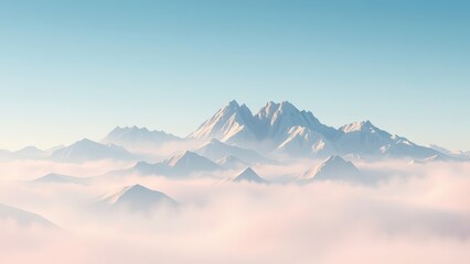 Snow Covered Mountain Peaks Above a Sea of Clouds Under a Soft Blue Sky