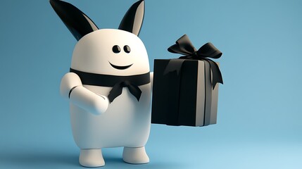 Fototapeta premium Bunny with gift box on blue background for holiday