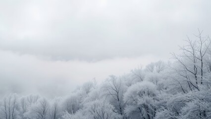 Snowy Mountain Landscape with Fog and Mist