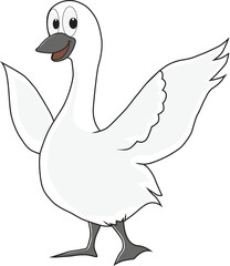 A funny and friendly goose is flapping its wings