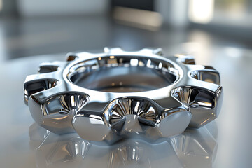 mechanical engineering, a metallic gear made of chrome