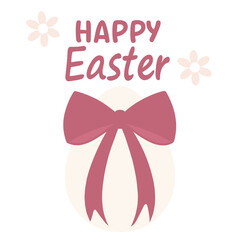 Obraz premium Cute Pink Coquette Easter egg, sweet Retro Happy Easter text, decorated with soft pastel flowers on a white background.