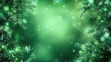 A green holiday background with decorated fir branches, ready for festive messages or promotions with ample copy space for personalized content.
