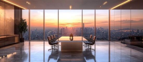 Fototapeta premium Sunset Cityscape Boardroom Meeting