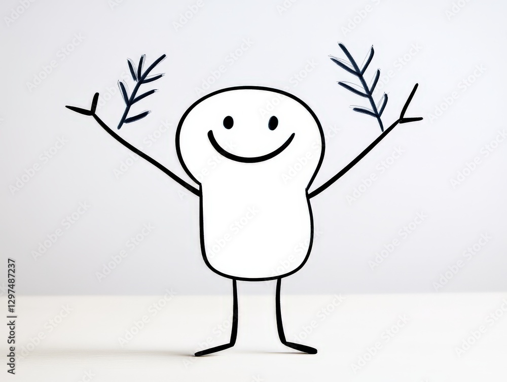 Aufkleber smiling abstract stick figure with leafy branches for arms in cheerful hand drawn illustration symbo