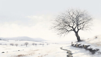 Fototapeta premium fields and mountains covered with snow 