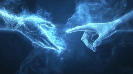 The outstretched hand seems to have a strong magical aura, the concept shows a spiritual relationship between God and humans who have positive spirituality
