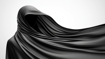 Abstract fashion concept of black satin fabric flowing in dynamic motion against light background surreal minimalist elegance in contemporary photography art
