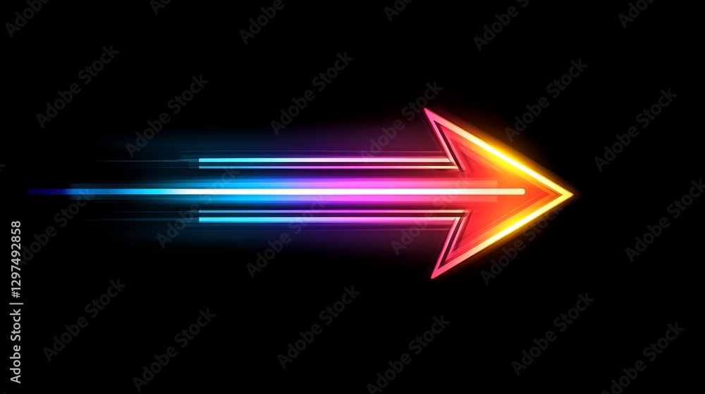 Poster a dynamic and striking neon arrow streaks rapidly across a dark background, showcasing a captivating