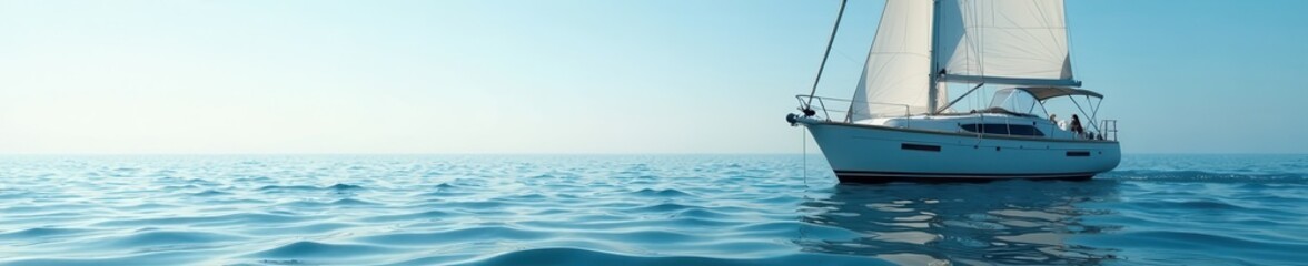 Sailboat anchored in calm sea with waves gently lapping at its hull, vessels, boats