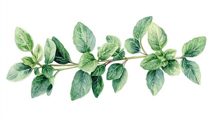 Isolated fresh oregano illustration in watercolor, capturing the beauty of the herbâ€™s green leaves and delicate details, perfect for culinary or natural design themes