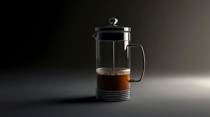 Aromatic Brew: A French press filled with rich, dark coffee, a timeless symbol of morning ritual and refreshment.