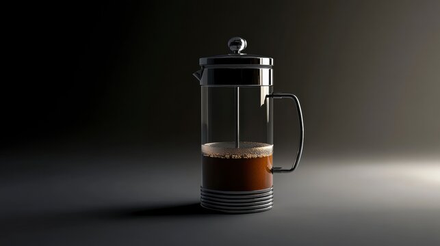 Aromatic Brew: A French press filled with rich, dark coffee, a timeless symbol of morning ritual and refreshment. - Powered by Adobe