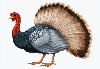 Stunning Illustration of a Colorful Domestic Turkey with a Majestic Fan of Feathers Displayed in Vibrant and Detailed Artwork