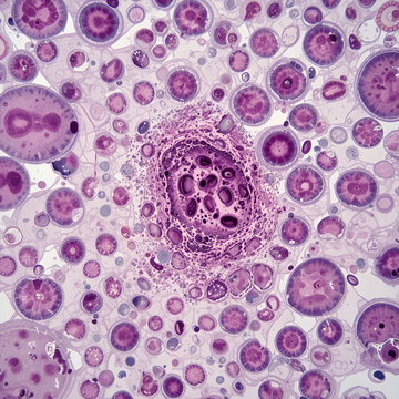 Hematological slide of Microscopic image showing severe microcytic hypochromic anemia. nRBC, Tear drop cell and others abnormal RBC present.