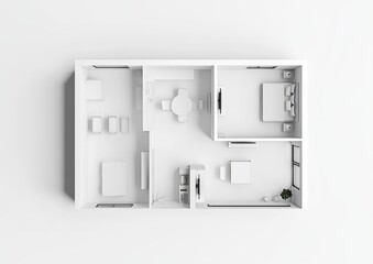 Top-down view of a minimalist apartment floor plan