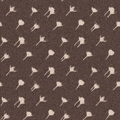 Trendy brown linen flower shape seamless pattern with irregular fabric texture effect. Organic close up woven floral block print background. Gender neutral modern mocha bloom scandi material swatch.