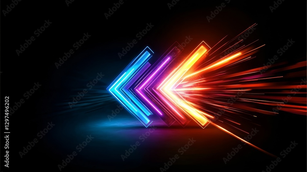 Aufkleber vibrant neon arrows streak dynamically across a dark background, showcasing a blend of glowing color
