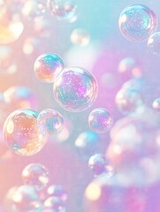 Colorful soap bubbles create a mesmerizing and whimsical pattern in soft pastel hues. Generative AI