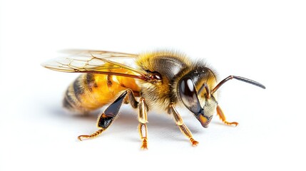 Honeybee closeup, white background, pollination, nature