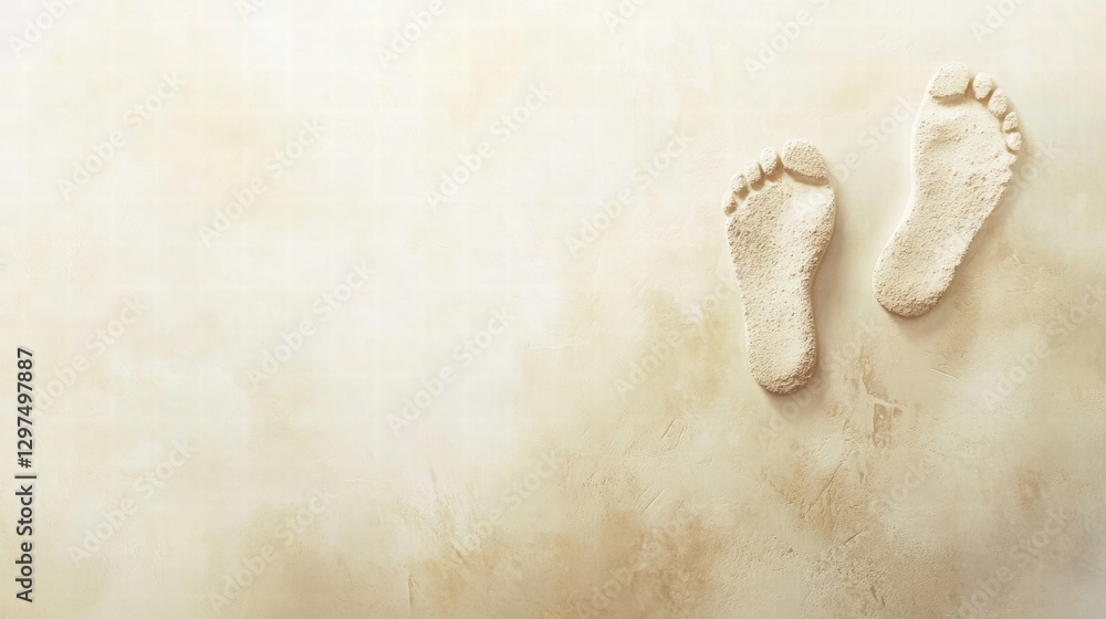 Aufkleber footprints in fine sand showing a calm and peaceful beach environment during a sunny day. generative