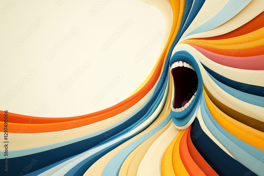 Poster abstract surreal face emerging from colorful swirling lines with a sense of motion energy and emotio